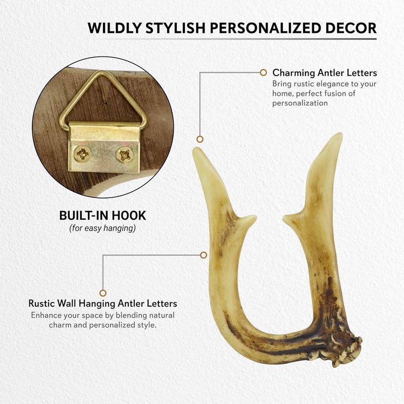 Pine Ridge Personalized Name Art 6" Antler Letter U Home Decor - 3D Western Decorative Hanging Wall Letters Decorations Deer Antler Monogram Hunting Sign Design - Unique Gift Ideas - Image 3